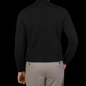 Fedeli Knitwear | Black 140S Wool Mockneck Sweater