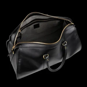 Frank Clegg Weekend Bags | Black Tumbled Leather Hampton Travel Duffle