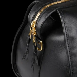 Frank Clegg Weekend Bags | Black Tumbled Leather Hampton Travel Duffle