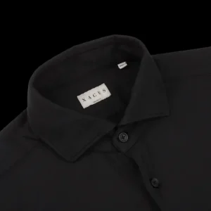 Xacus Shirts | Black Washed Cotton Twill Casual Shirt