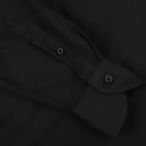 Xacus Shirts | Black Washed Cotton Twill Casual Shirt