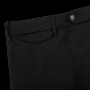 Berwich Trousers | Black Wool Flannel Flat Front Trousers