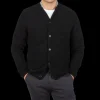 Universal Works Knitwear | Black Wool Fleece Button Cardigan