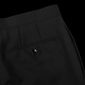 Baltzar Sartorial Trousers | Black Wool Mohair Tuxedo Flat Front Trousers