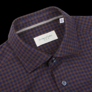 Tintoria Mattei Shirts | Blue Brown Checked Cotton Flannel Shirt