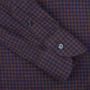 Tintoria Mattei Shirts | Blue Brown Checked Cotton Flannel Shirt