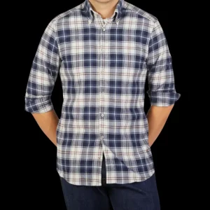 Stenströms Shirts | Blue Checked Cotton Flannel Slimline Shirt