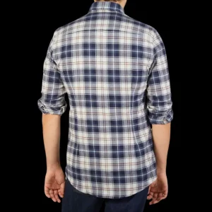 Stenströms Shirts | Blue Checked Cotton Flannel Slimline Shirt