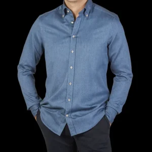 Stenströms Shirts | Blue Cotton Flannel Slimline Bd Shirt