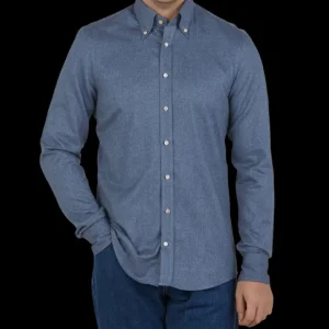 Stenströms Shirts | Blue Cotton Flannel Slimline Bd Shirt