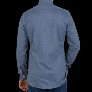 Stenströms Shirts | Blue Cotton Flannel Slimline Bd Shirt