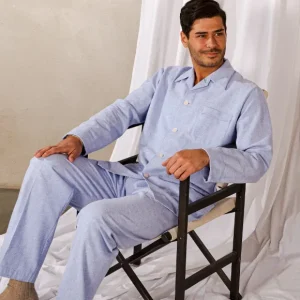 Derek Rose Loungewear | Blue Herringbone Cotton Classic Fit Pyjamas