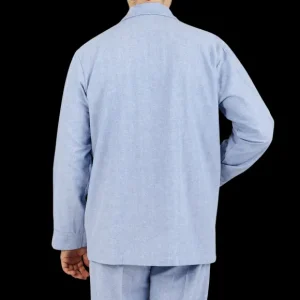 Derek Rose Loungewear | Blue Herringbone Cotton Classic Fit Pyjamas