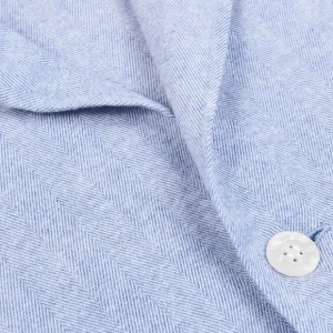 Derek Rose Loungewear | Blue Herringbone Cotton Classic Fit Pyjamas