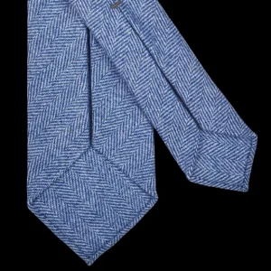 Dreaming Of Monday Ties | Blue Herringbone 7-Fold Cashmere Tie