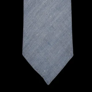 Dreaming Of Monday Ties | Blue Herringbone 7-Fold Irish Linen Tie