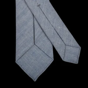 Dreaming Of Monday Ties | Blue Herringbone 7-Fold Irish Linen Tie