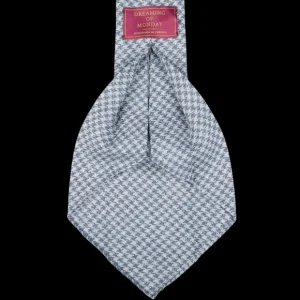 Dreaming Of Monday Ties | Blue Houndstooth 7-Fold Wool Silk Linen Tie