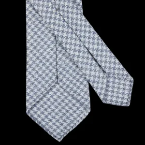 Dreaming Of Monday Ties | Blue Houndstooth 7-Fold Wool Silk Linen Tie