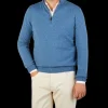 Piacenza Cashmere Sweaters | Blue Melange Cashmere 1/4 Zip Sweater