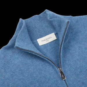 Piacenza Cashmere Knitwear | Blue Melange Cashmere 1/4 Zip Sweater