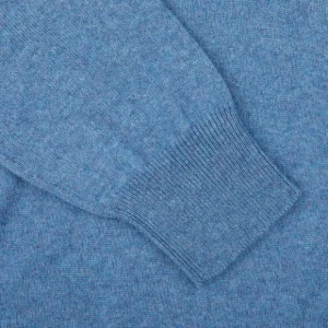 Piacenza Cashmere Knitwear | Blue Melange Cashmere 1/4 Zip Sweater