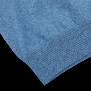 Piacenza Cashmere Knitwear | Blue Melange Cashmere 1/4 Zip Sweater