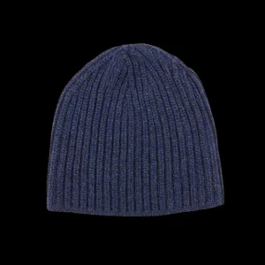 William Lockie Beanies | Blue Melange Cashmere Ribbed Short Beanie