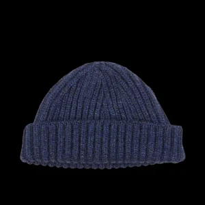 William Lockie Beanies | Blue Melange Cashmere Ribbed Short Beanie