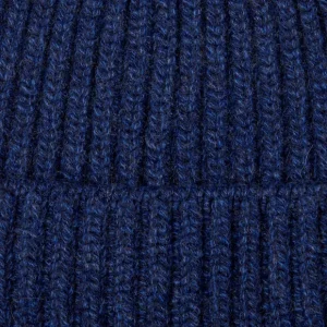 William Lockie Beanies | Blue Melange Cashmere Ribbed Beanie