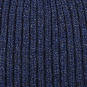 William Lockie Beanies | Blue Melange Cashmere Ribbed Short Beanie