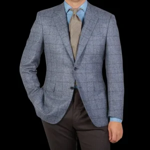 Canali Blazers | Blue Melange Checked Wool Drop 6 Blazer