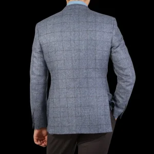 Canali Blazers | Blue Melange Checked Wool Drop 6 Blazer