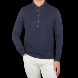 Gran Sasso Shirts | Blue Melange Cotton Cashmere Popover