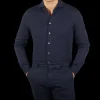 Gran Sasso Shirts | Blue Melange Cotton Cashmere Knitted Shirt