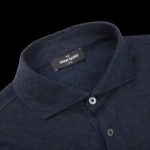 Gran Sasso Shirts | Blue Melange Cotton Cashmere Popover