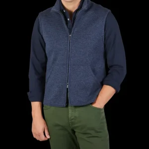 Maurizio Baldassari Outerwear | Blue Melange Knitted Virgin Wool Gilet