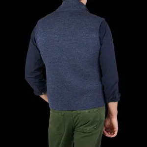 Maurizio Baldassari Gilets | Blue Melange Knitted Virgin Wool Gilet