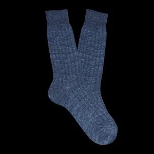 Bresciani Socks | Blue Melange Ribbed Linen Socks