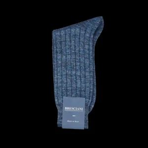 Bresciani Socks | Blue Melange Ribbed Linen Socks