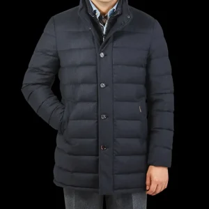 Moorer Outerwear | Blue Melange Wool Cashmere Down Padded Coat