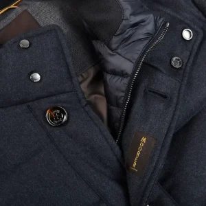 Moorer Outerwear | Blue Melange Wool Cashmere Down Padded Coat