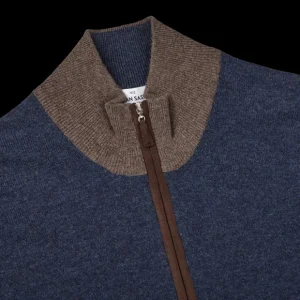 Gran Sasso Knitwear | Blue Melange Wool Cashmere Zip Cardigan
