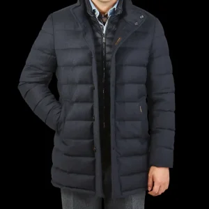 Moorer Outerwear | Blue Melange Wool Cashmere Down Padded Coat