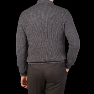 Altea Sweaters | Blue Melange Wool Cashmere Ls Polo