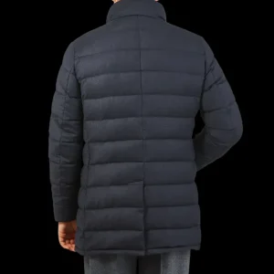Moorer Outerwear | Blue Melange Wool Cashmere Down Padded Coat
