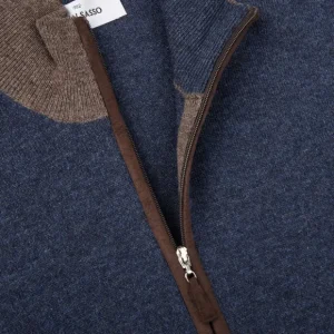 Gran Sasso Cardigans | Blue Melange Wool Cashmere Zip Cardigan