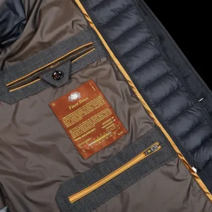 Moorer Outerwear | Blue Melange Wool Cashmere Down Padded Coat
