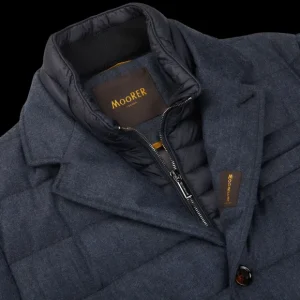 Moorer Outerwear | Blue Melange Wool Down Padded Jacket