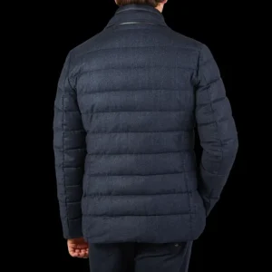 Moorer Outerwear | Blue Melange Wool Down Padded Jacket